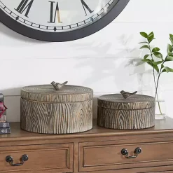 Outlet Bronze Tree Bark Round Metal Boxes, Set of 2 Baskets & Boxes