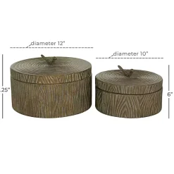 Outlet Bronze Tree Bark Round Metal Boxes, Set of 2 Baskets & Boxes