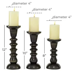 New Bronze Wood Column Candle Holders, Set of 3 Candle Holders