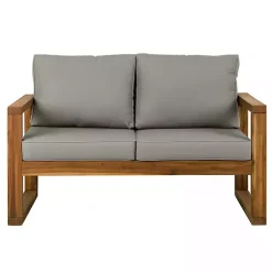 Kirklands Home Outdoor Seating|Brown Acacia Outdoor Loveseat with Cushions Gray