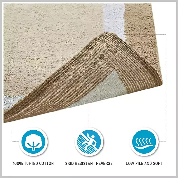 Kirklands Home Bathroom Rugs|Brown and Blue Border Cotton Bath Runner