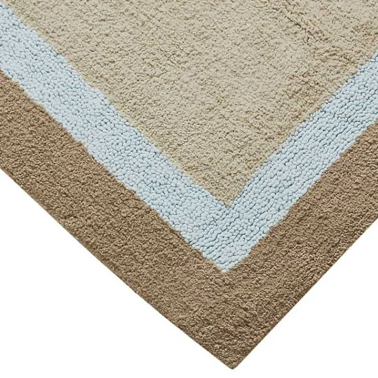 Kirklands Home Bathroom Rugs|Brown and Blue Border Cotton Bath Runner