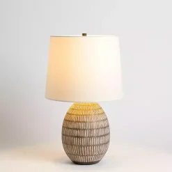 Kirklands Home Table Lamps|and White Carved Ceramic Table Lamp Brown