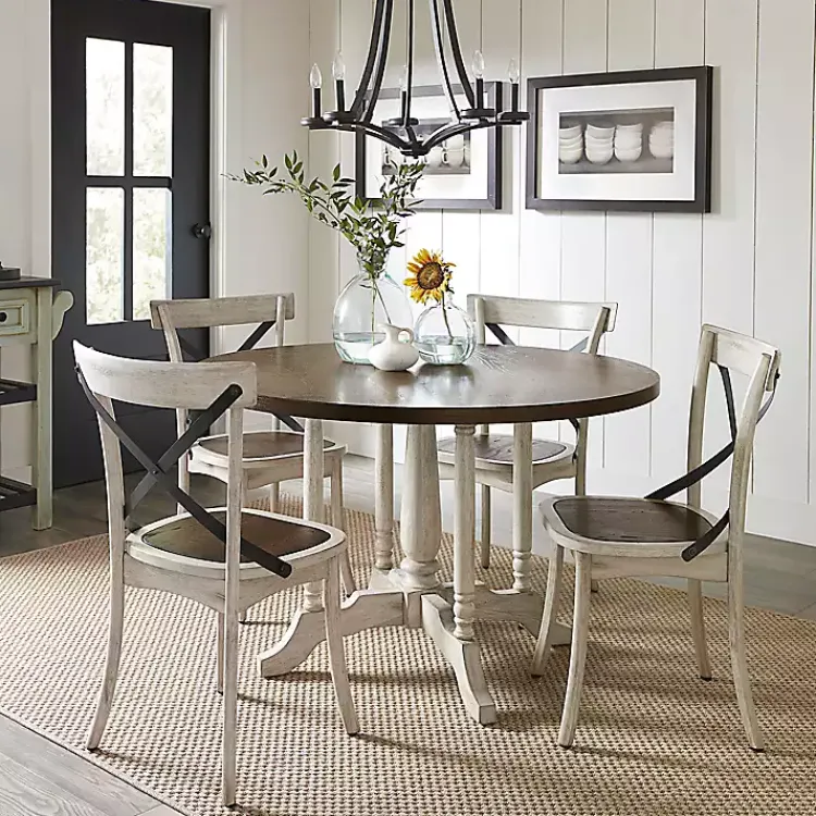Kirklands Home Dining Tables|Brown and White Round Wooden Dining Table