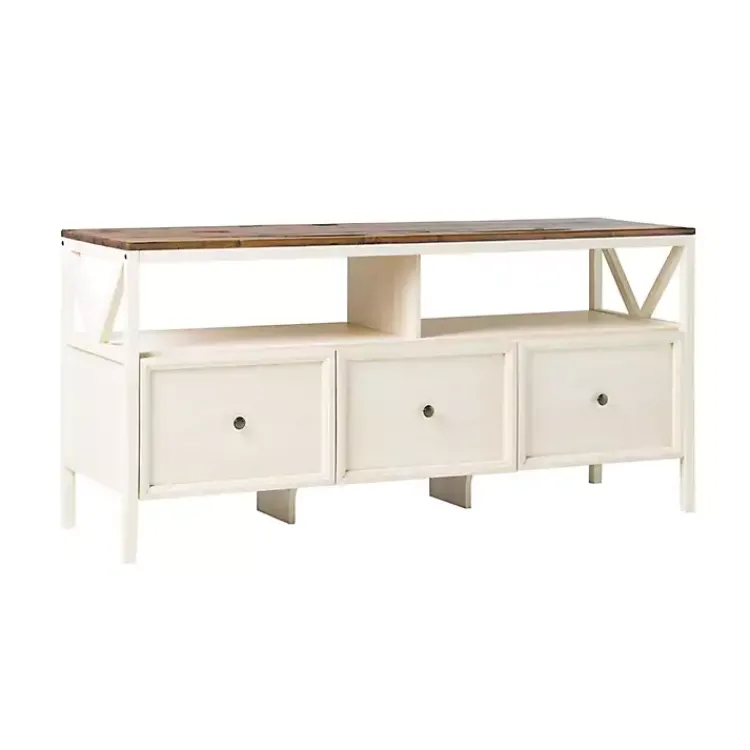 Kirklands Home Tv Stands & Media Consoles|Brown and Whitewashed Wood 3-Drawer Media Cabinet