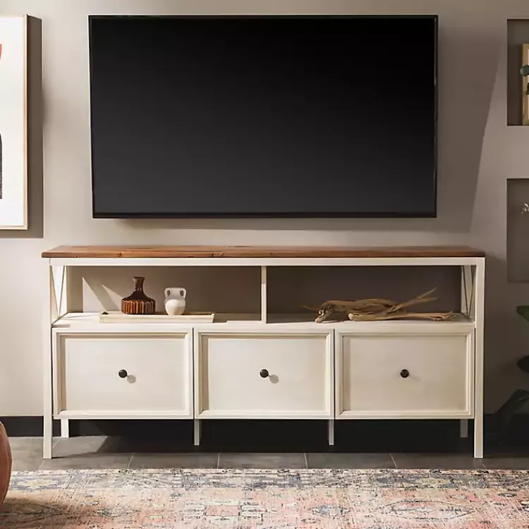 Kirklands Home Tv Stands & Media Consoles|Brown and Whitewashed Wood 3-Drawer Media Cabinet