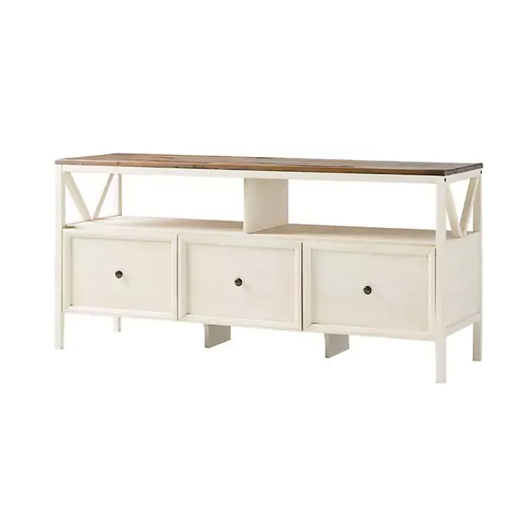 Kirklands Home Tv Stands & Media Consoles|Brown and Whitewashed Wood 3-Drawer Media Cabinet