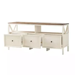 Kirklands Home Tv Stands & Media Consoles|Brown and Whitewashed Wood 3-Drawer Media Cabinet