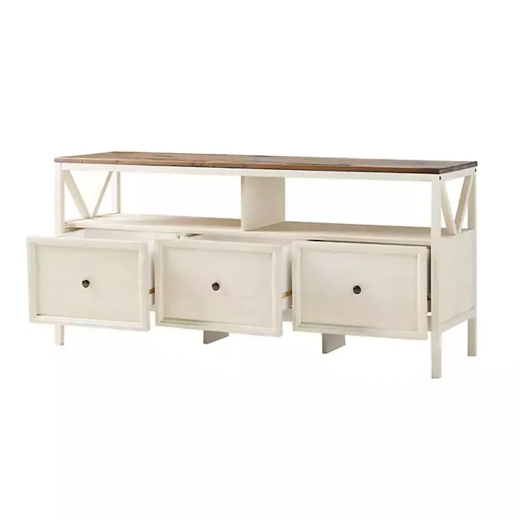 Kirklands Home Tv Stands & Media Consoles|Brown and Whitewashed Wood 3-Drawer Media Cabinet