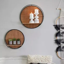Kirklands Home Shelves|Brown Bamboo Modern Wall Shelves, Set of 2