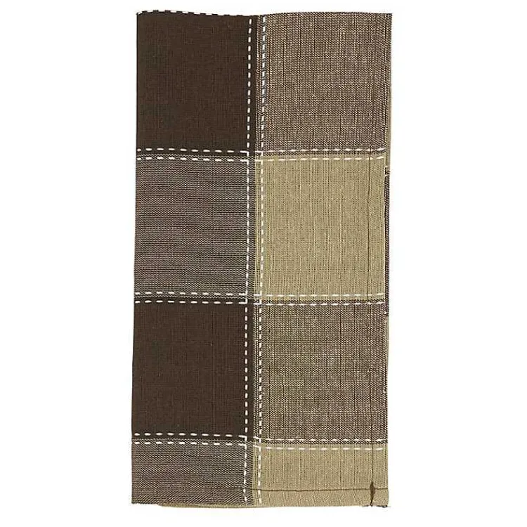 Kirklands Home Table Linens|Brown Block Stitched Napkins, Set of 4