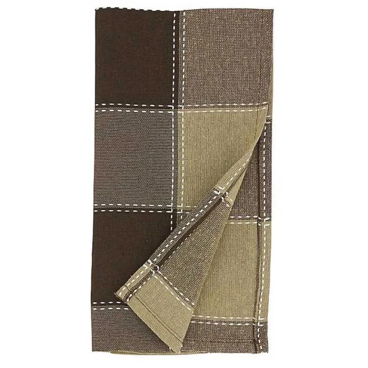 Kirklands Home Table Linens|Brown Block Stitched Napkins, Set of 4