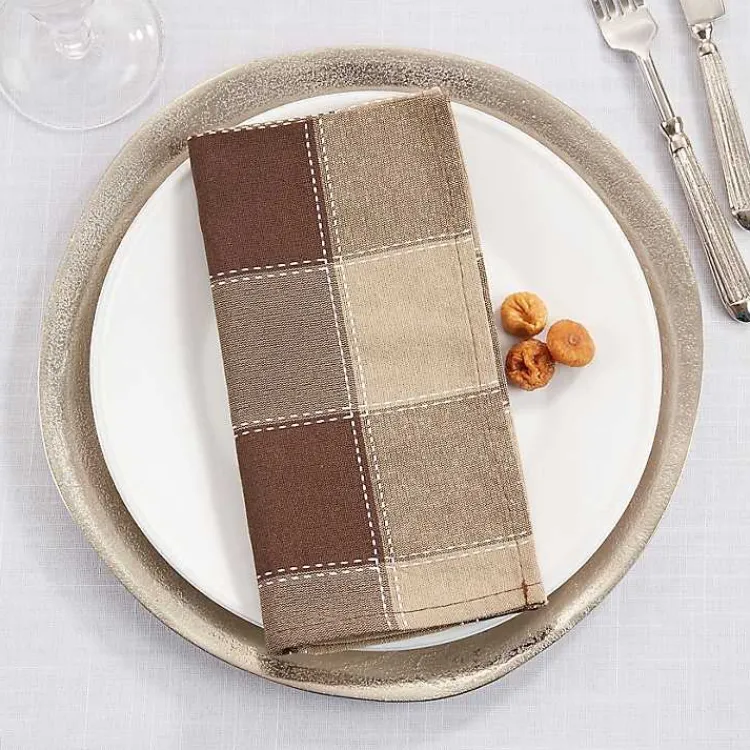 Kirklands Home Table Linens|Brown Block Stitched Napkins, Set of 4