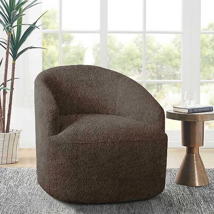 Kirklands Home Accent Chairs|Boucle Barrel Swivel Accent Chair Brown