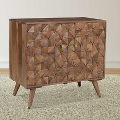 Kirklands Home Cabinets & Sideboards|Brown Carved Wood Woven 2-Door Cabinet