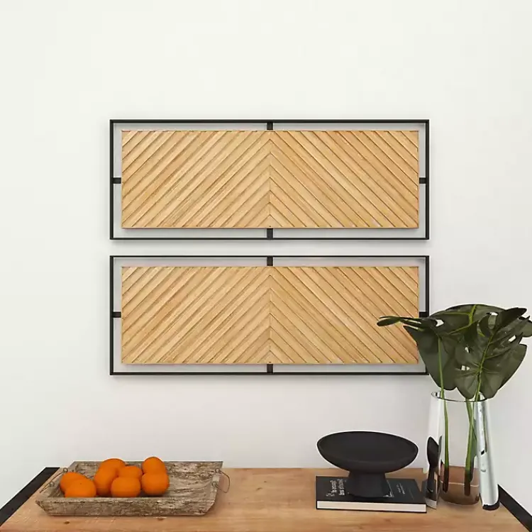 Kirklands Home Wall Plaques|Chevron Wood Wall Plaques, Set of 2 Brown