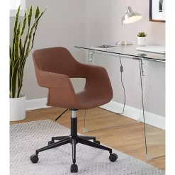 Kirklands Home Office Furniture|Faux Leather & Black Marshall Office Chair Brown