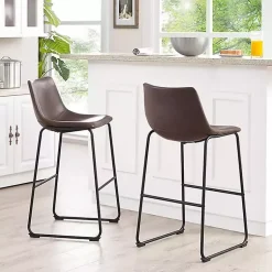 Kirklands Home Bar Stools & Counter Height Stools|Faux Leather Bar Stools, Set of 2 Brown