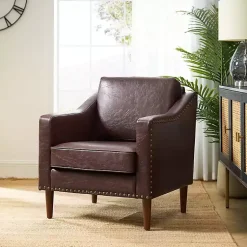Kirklands Home Accent Chairs|Faux Leather Bonita Accent Chair Brown