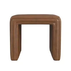 Kirklands Home Benches & Ottomans|Faux Leather Channeled Upholstered Ottoman Brown