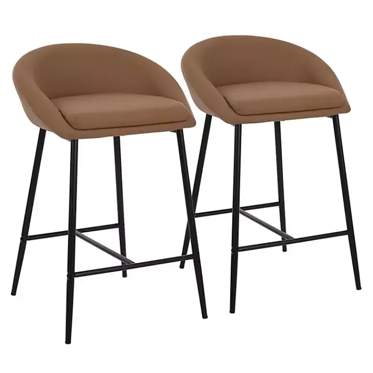 Kirklands Home Bar Stools & Counter Height Stools|Faux Leather Low Counter Stools, Set of 2 Brown