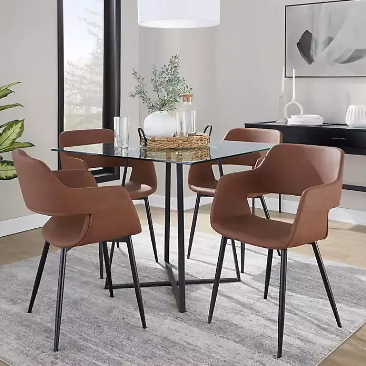 Kirklands Home Dining Chairs|Faux Leather Marge Dining Chairs, Set of 2 Brown