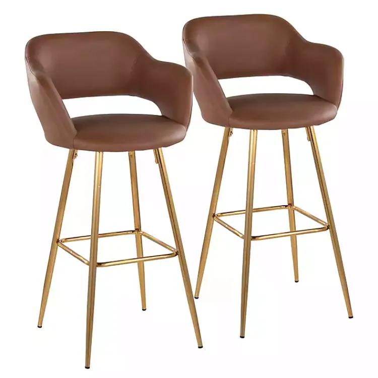 Kirklands Home Bar Stools & Counter Height Stools|Faux Leather Marge Bar Stools, Set of 2 Brown