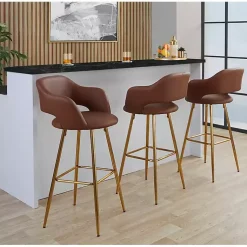 Kirklands Home Bar Stools & Counter Height Stools|Faux Leather Marge Bar Stools, Set of 2 Brown