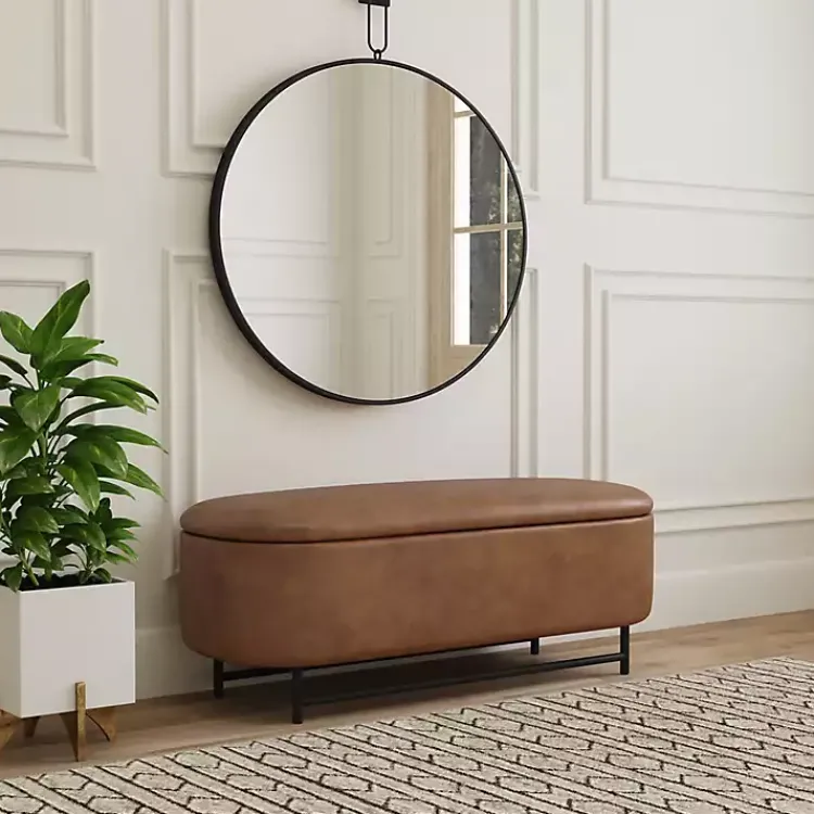 Kirklands Home Benches & Ottomans|Faux Leather Metal Storage Bench Brown