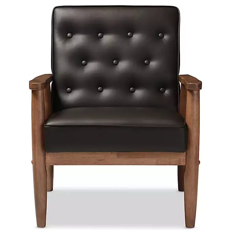 Kirklands Home Accent Chairs|Faux Leather Mid-Century Modern Accent Chair Brown