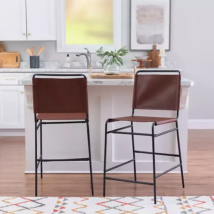 Kirklands Home Bar Stools & Counter Height Stools|Faux Leather Sling Counter Stool Brown