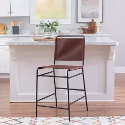 Kirklands Home Bar Stools & Counter Height Stools|Faux Leather Sling Counter Stool Brown