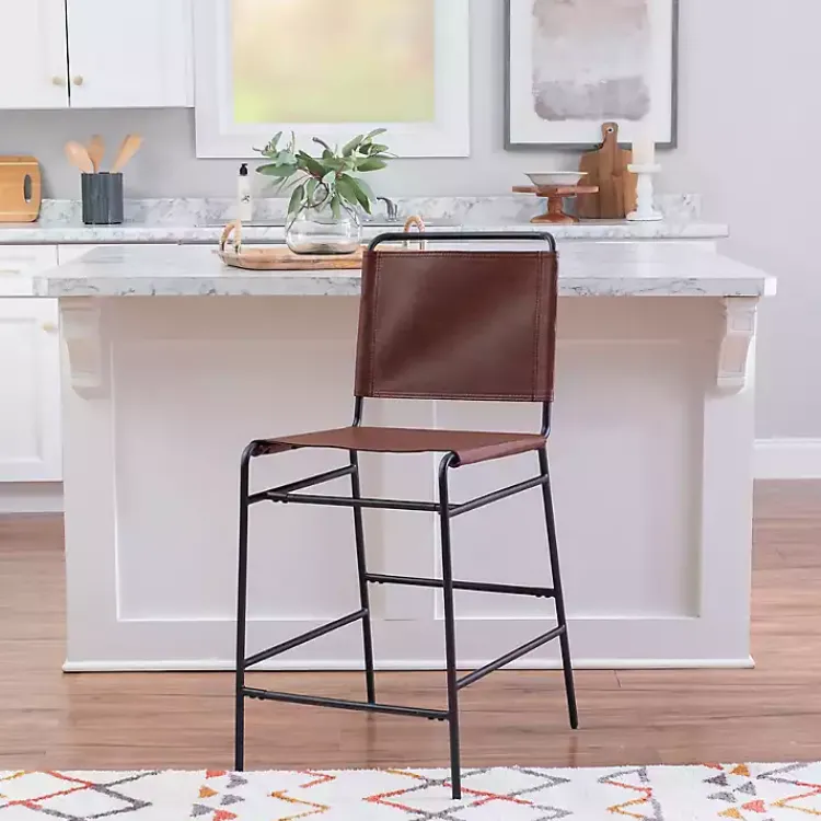 Kirklands Home Bar Stools & Counter Height Stools|Faux Leather Sling Counter Stool Brown