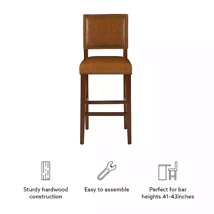 Kirklands Home Bar Stools & Counter Height Stools|Brown Faux Leather Square Classic Bar Stool Tan