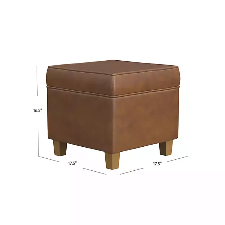 Kirklands Home Benches & Ottomans|Faux Leather Square Storage Ottoman Brown