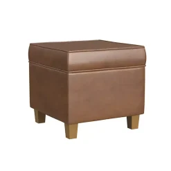 Kirklands Home Benches & Ottomans|Faux Leather Square Storage Ottoman Brown