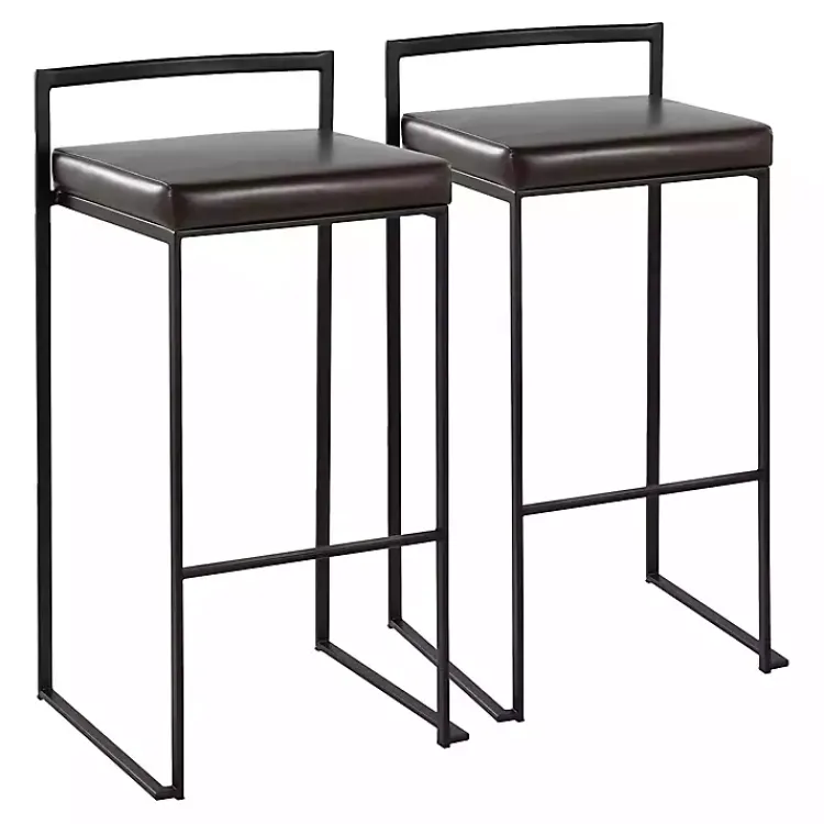 Kirklands Home Bar Stools & Counter Height Stools|Faux Leather Stackable Bar Stools, Set of 2 Brown