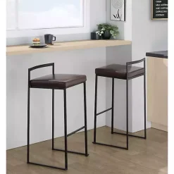 Kirklands Home Bar Stools & Counter Height Stools|Faux Leather Stackable Bar Stools, Set of 2 Brown