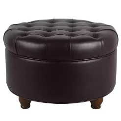 Kirklands Home Benches & Ottomans|Faux Leather Tufted Round Storage Ottoman Brown