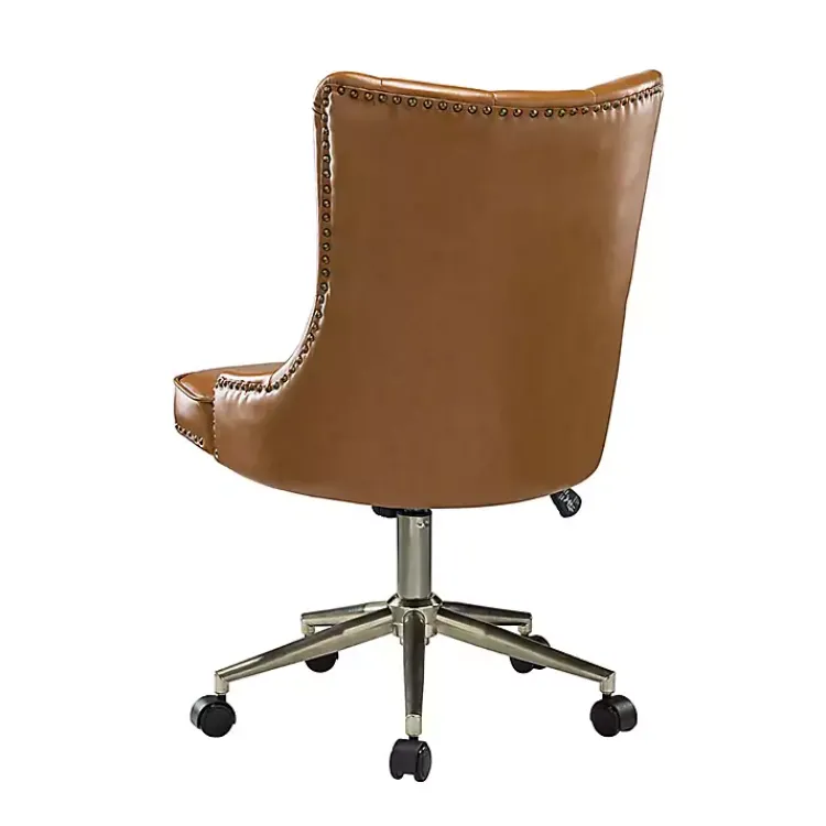 Kirklands Home Office Furniture|Faux Leather Tufted Back Office Chair Brown