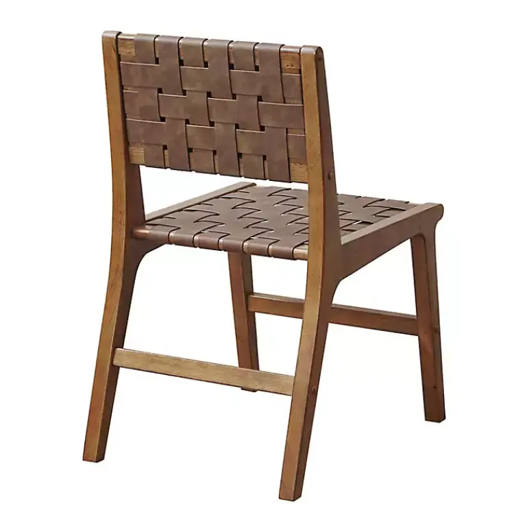 Kirklands Home Dining Chairs|Faux Leather Woven Dining Chairs, Set of 2 Brown