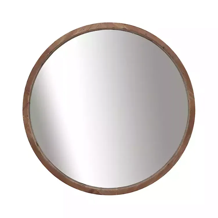 Kirklands Home Decorative Mirrors|Brown Fir Wood Round Wall Mirror