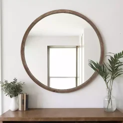 Kirklands Home Decorative Mirrors|Brown Fir Wood Round Wall Mirror