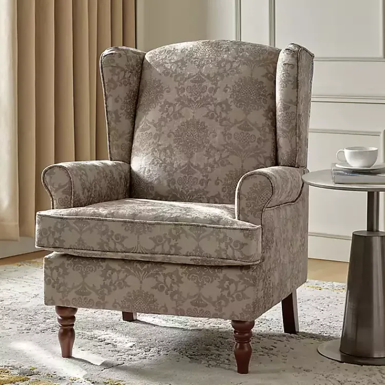 Kirklands Home Accent Chairs|Floral Brocade Wingback Ella Armchair Brown
