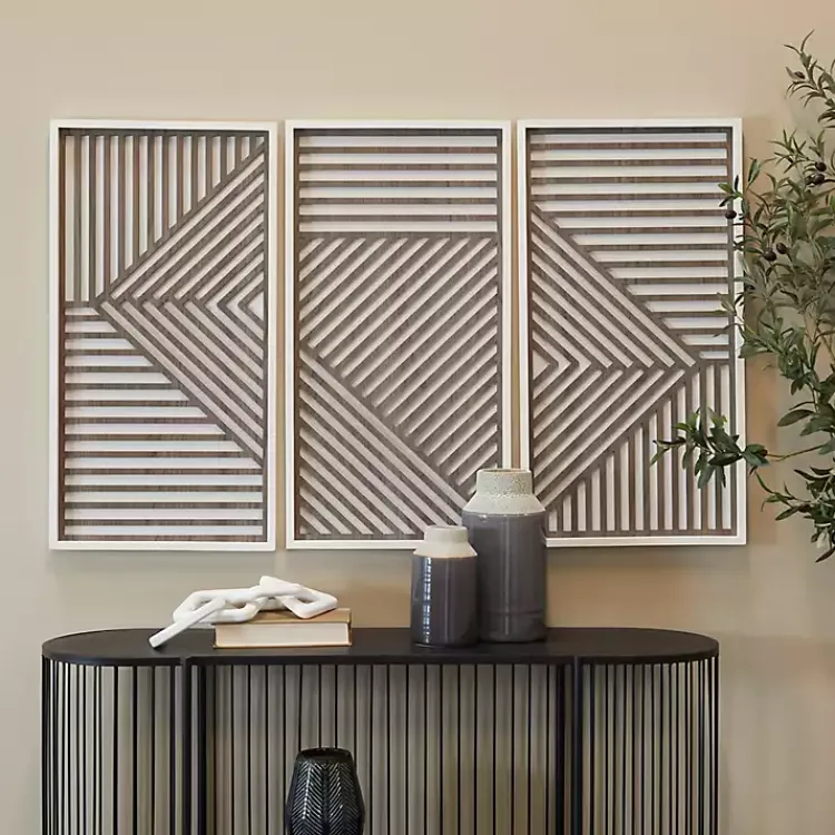 Kirklands Home Wall Plaques|Brown Geometric Wood Panel Wall Plaques, Set of 3