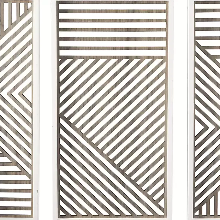 Kirklands Home Wall Plaques|Brown Geometric Wood Panel Wall Plaques, Set of 3