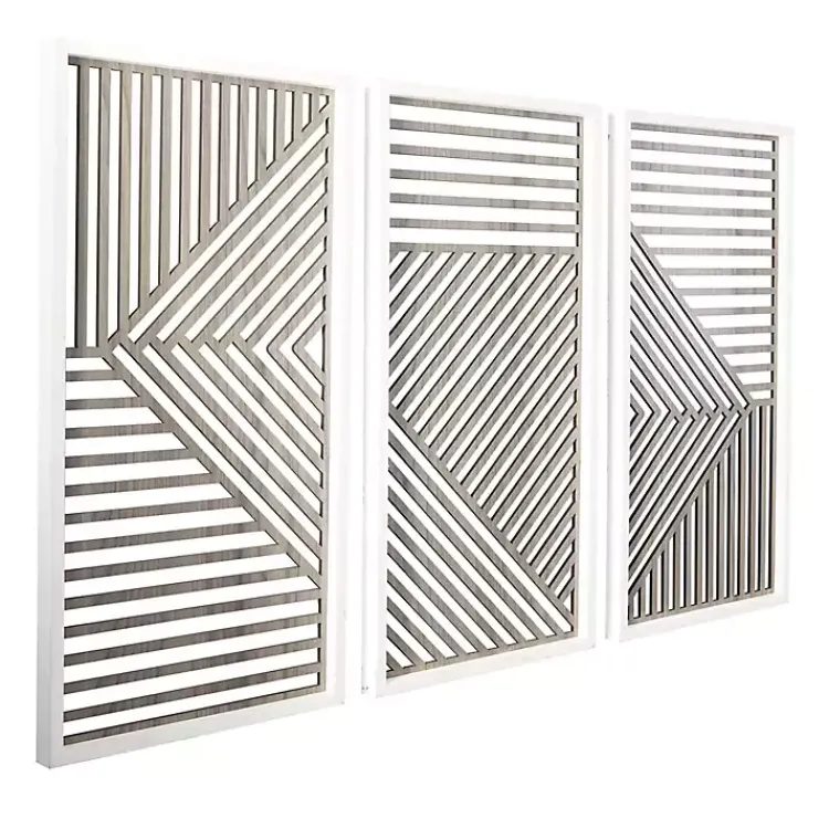 Kirklands Home Wall Plaques|Brown Geometric Wood Panel Wall Plaques, Set of 3