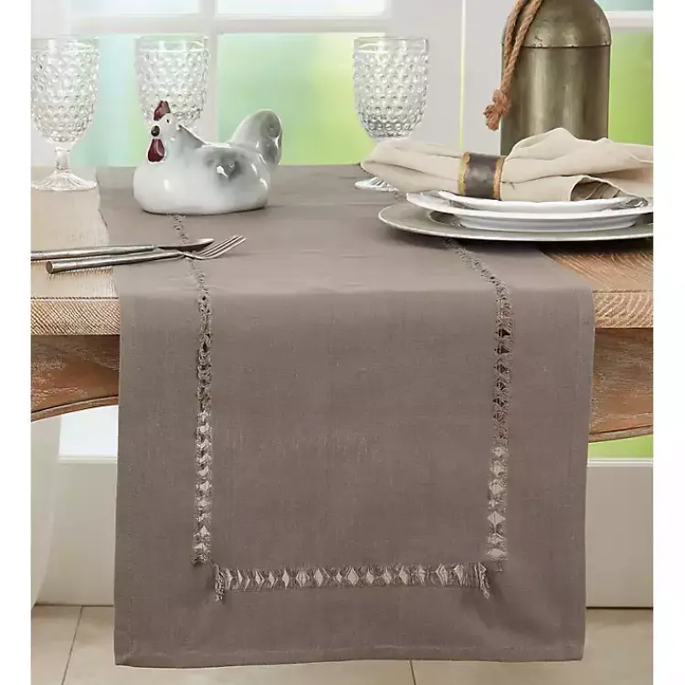 Kirklands Home Table Linens|Hemstitch Table Runner Brown