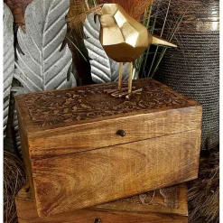 Discount Mango Wood Carved Boxes, Set of 3 Baskets & Boxes