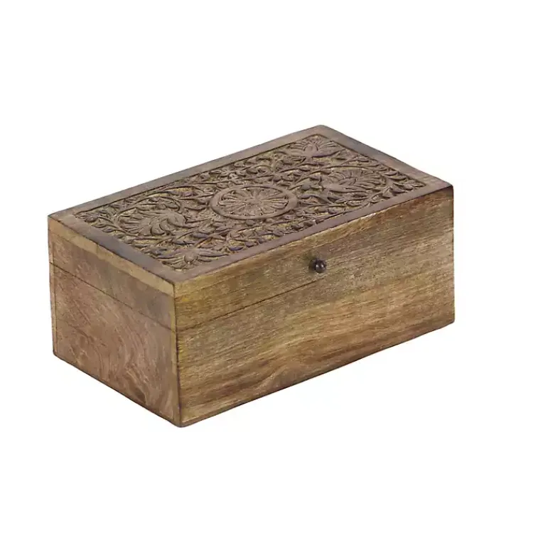 Discount Mango Wood Carved Boxes, Set of 3 Baskets & Boxes